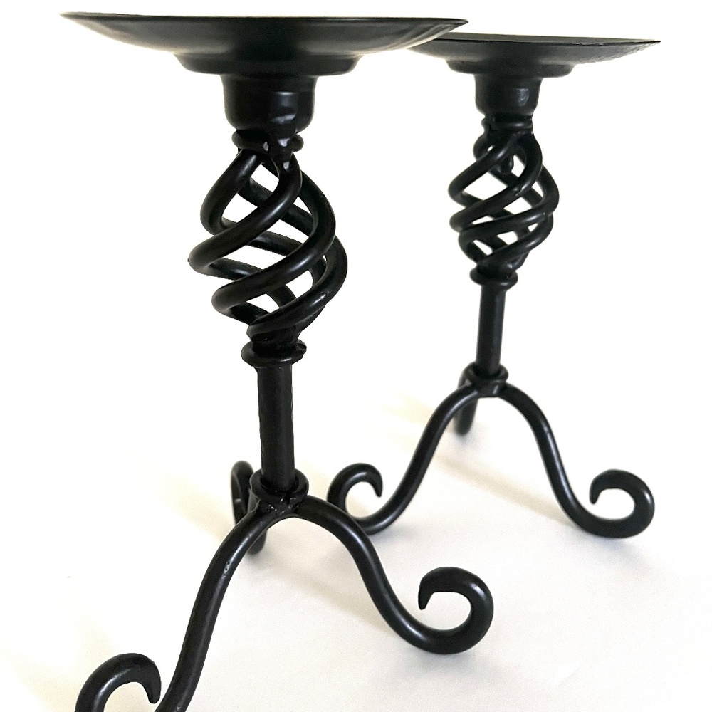 Black Metal Candlestick Holders Pair of 2
